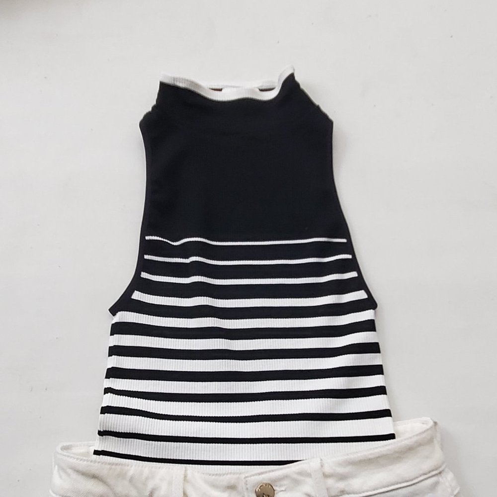 FREE PEOPLE HIGH FIVE STRIPED MOCK NECK TOP - Picture 2 of 6